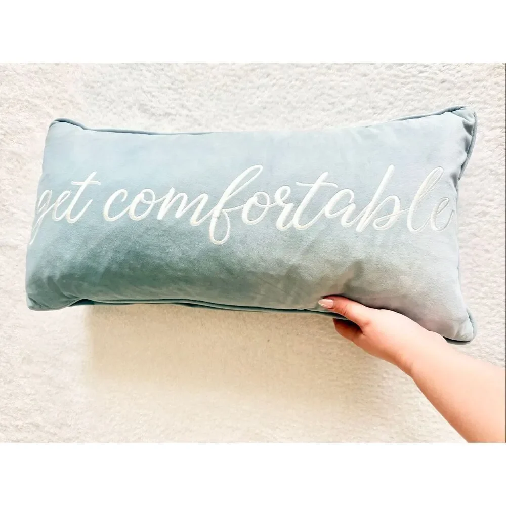 Get comfortable smoky blue velvet decorative pillow